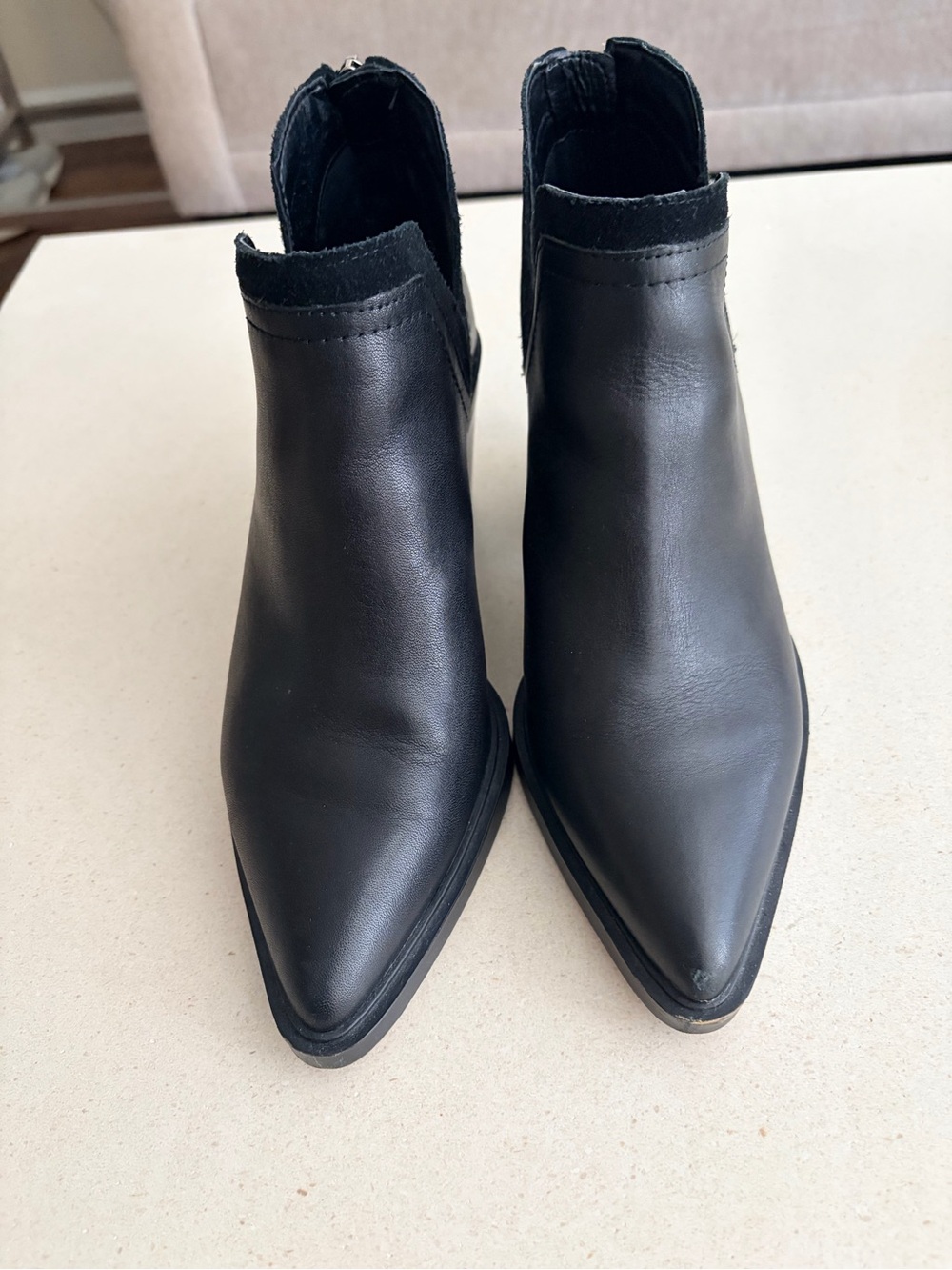Vince Camuto Pointed Toe Ankle Boots-Black Leather